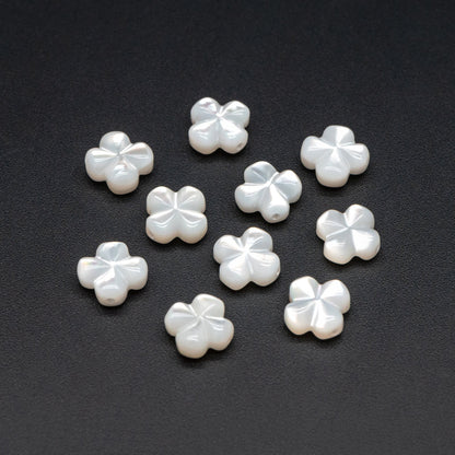 10pcs White Mother of Pearl 3D Shell Flower Beads 8mm (#V1429)