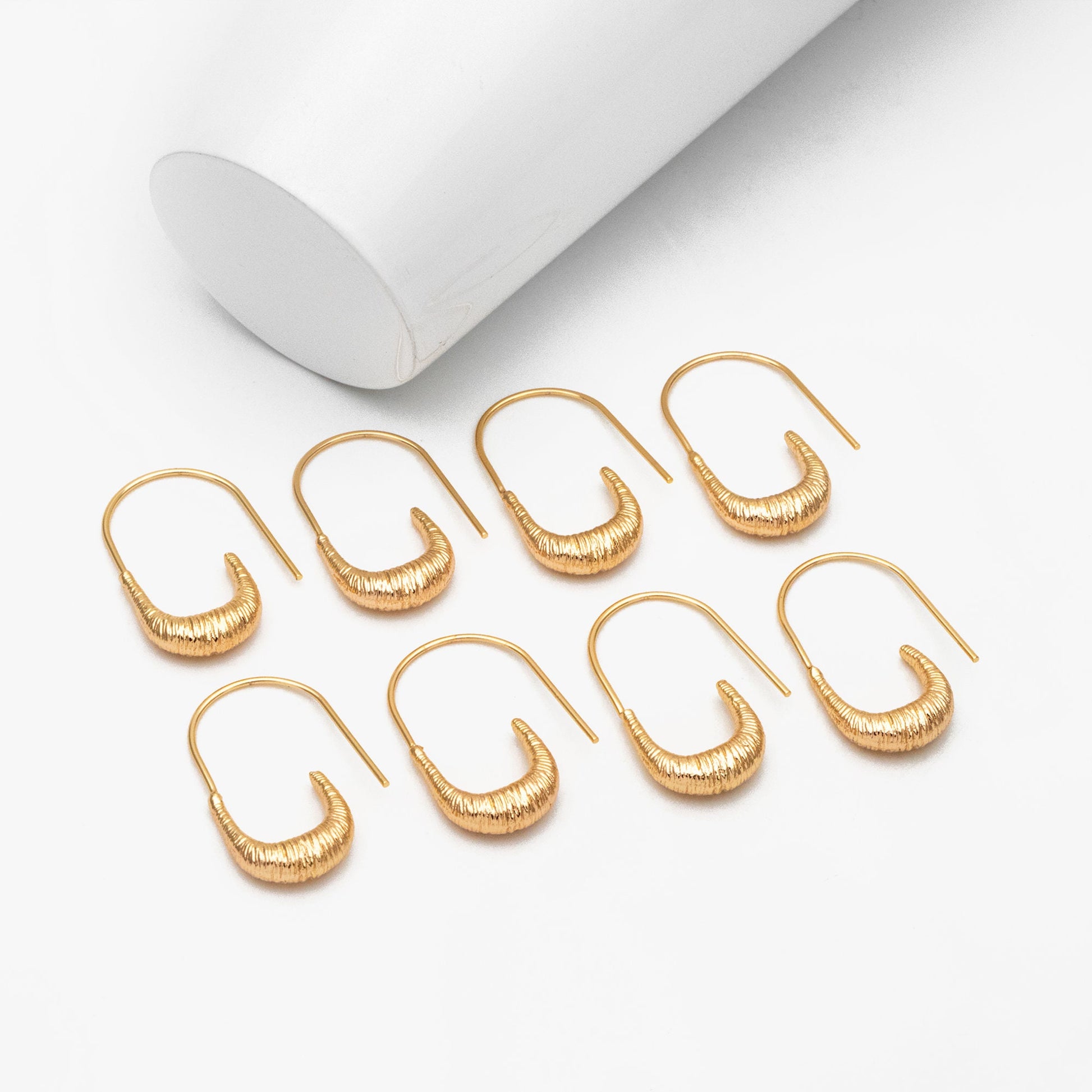 4pcs Gold Brushed Oval Ear Hooks 30x18mm, Gold plated Brass, Simple Earwires Earring Components (GB-3920)