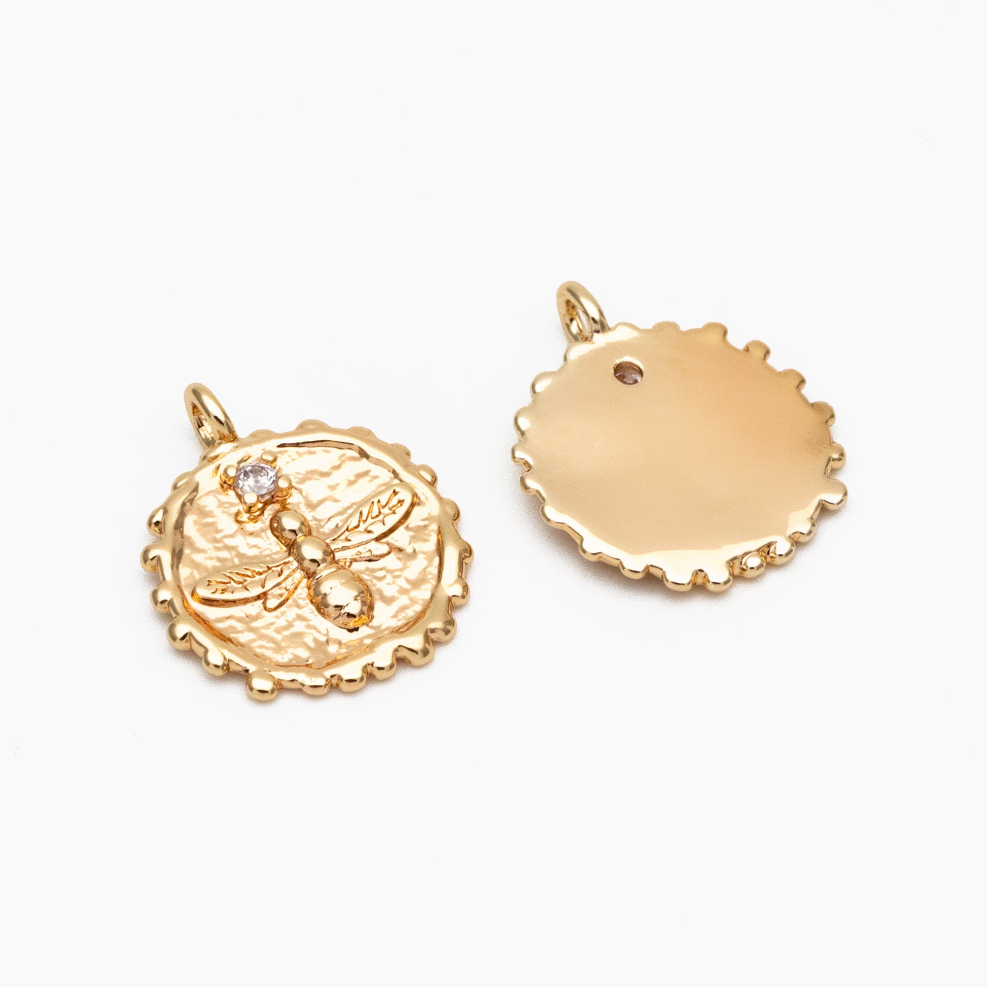 10pcs CZ Pave Gold Bee Fossil Charms, Gear Pendants 16x13mm, Earring Findings, Jewelry Making Supplies (GB-3093-A)