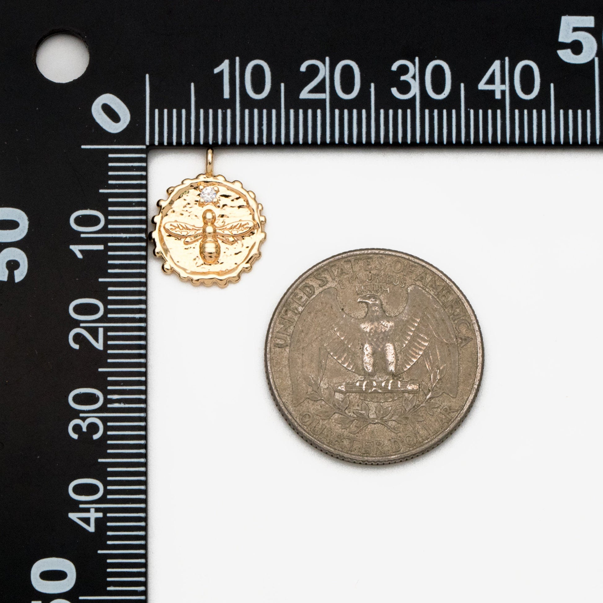 10pcs CZ Pave Gold Bee Fossil Charms, Gear Pendants 16x13mm, Earring Findings, Jewelry Making Supplies (GB-3093-A)