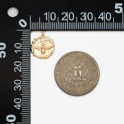 10pcs CZ Pave Gold Bee Fossil Charms, Gear Pendants 16x13mm, Earring Findings, Jewelry Making Supplies (GB-3093-A)