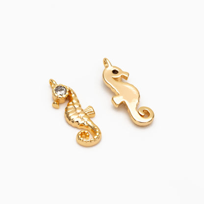 4pcs CZ Pave Seahorse Charm, Hippocampus Pendants for Necklace/ Earrings, DIY Supplies Wholesale (GB-3781-E)