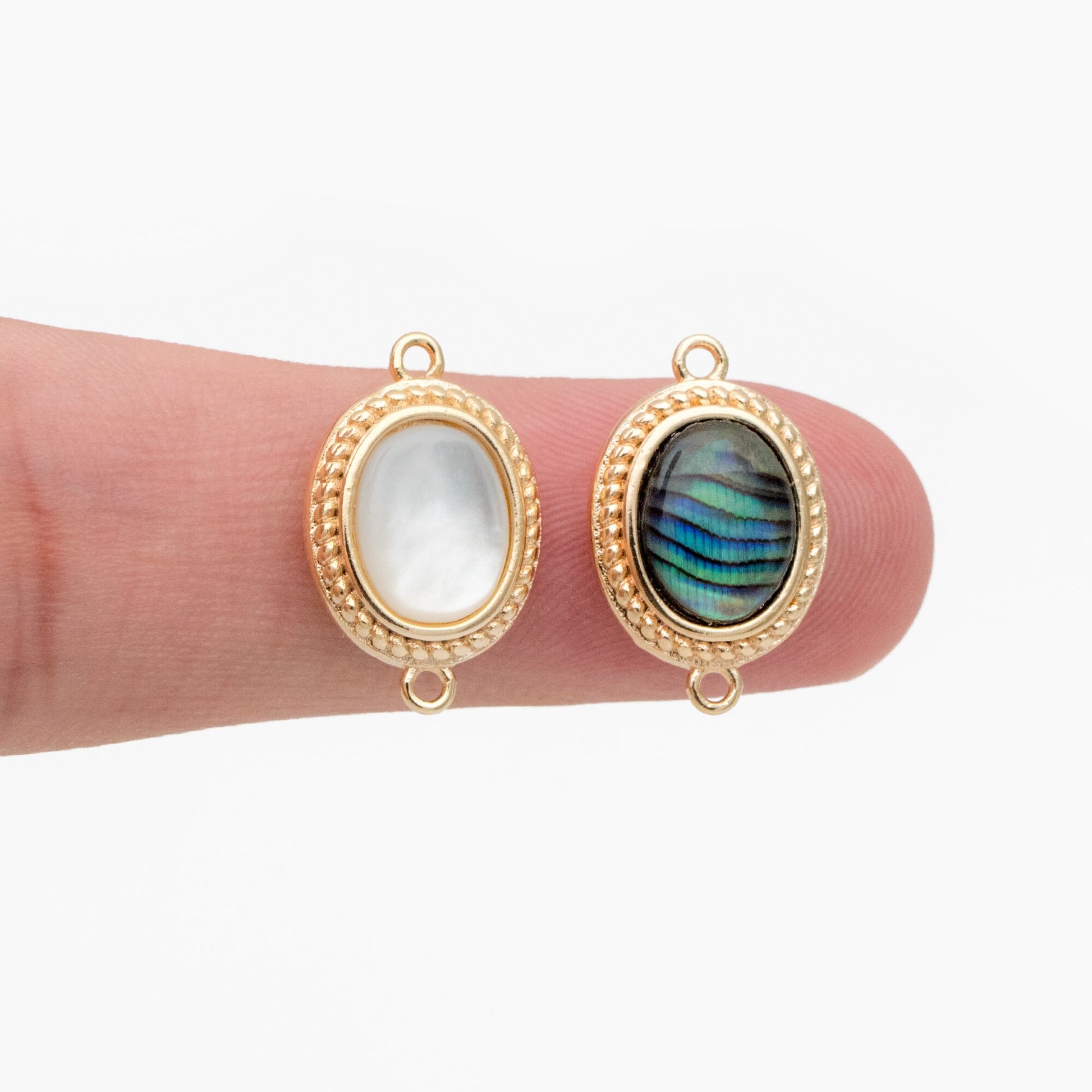 4pcs Shell Paved Gold Oval Connectors 17x11mm, Gold plated Brass, Oval Earring Charm Pendants (GB-3933)