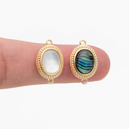 4pcs Shell Paved Gold Oval Connectors 17x11mm, Gold plated Brass, Oval Earring Charm Pendants (GB-3933)