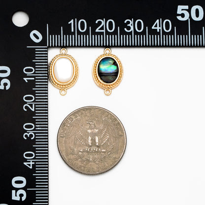 4pcs Shell Paved Gold Oval Connectors 17x11mm, Gold plated Brass, Oval Earring Charm Pendants (GB-3933)