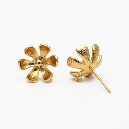 10pcs Gold Flower Ear Posts 11mm, Gold Plated Brass Stud Earrings, DIY Ear Findings (GB-3934)