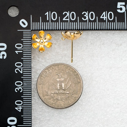 10pcs Gold Flower Ear Posts 11mm, Gold Plated Brass Stud Earrings, DIY Ear Findings (GB-3934)