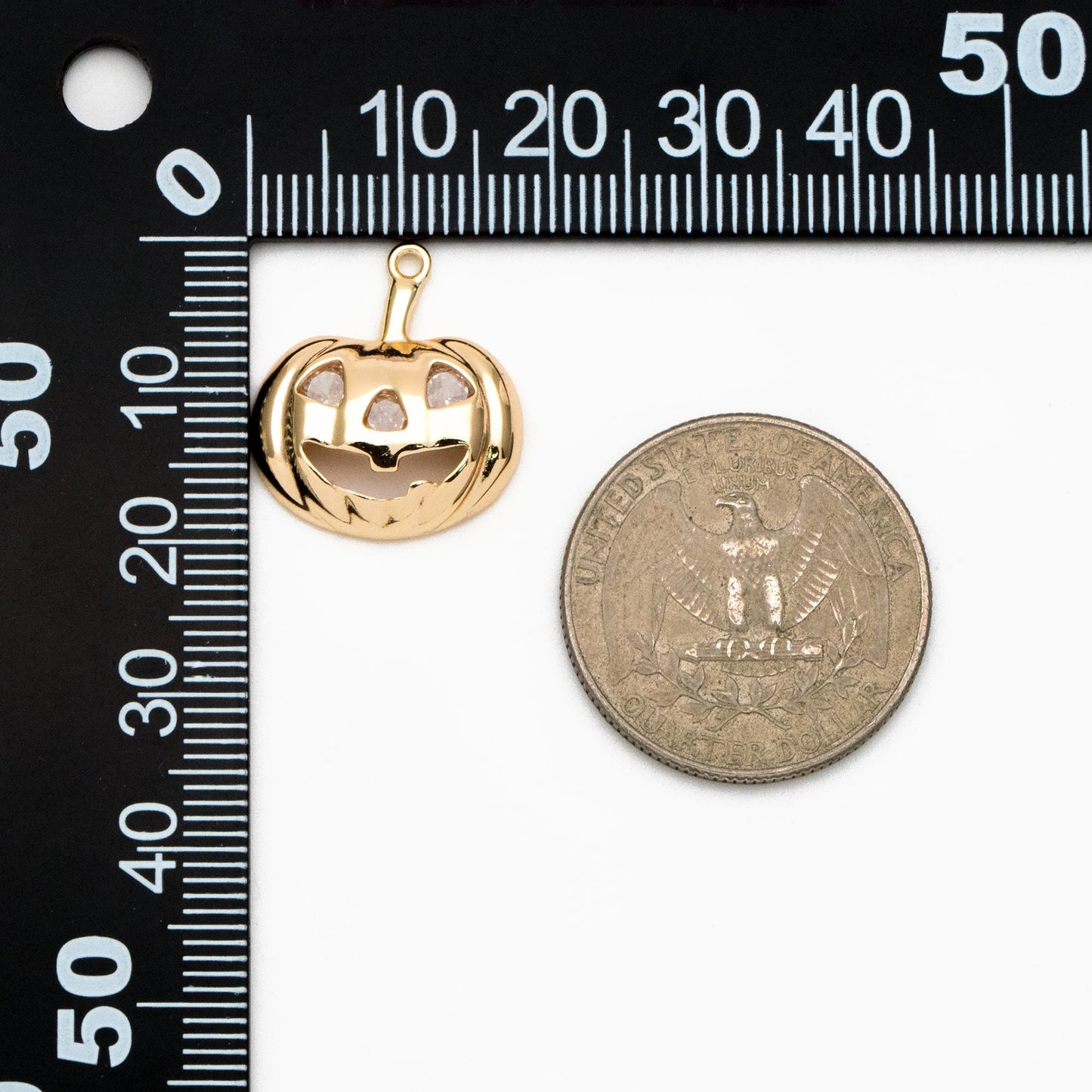4pcs Gold CZ Pave Jack O Lantern Charm 20x18mm, Real Gold plated Brass, Halloween Pumpkin Pendants (GB-3941)