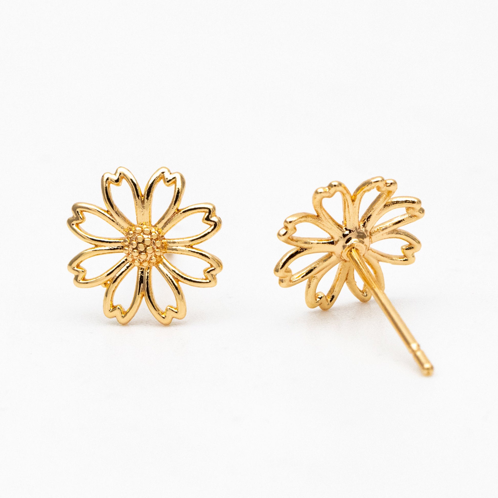 10pcs Gold Flower Earring, 9mm, Gold Plated Brass Daisy Stud Earrings, DIY Ear Findings (GB-3946)