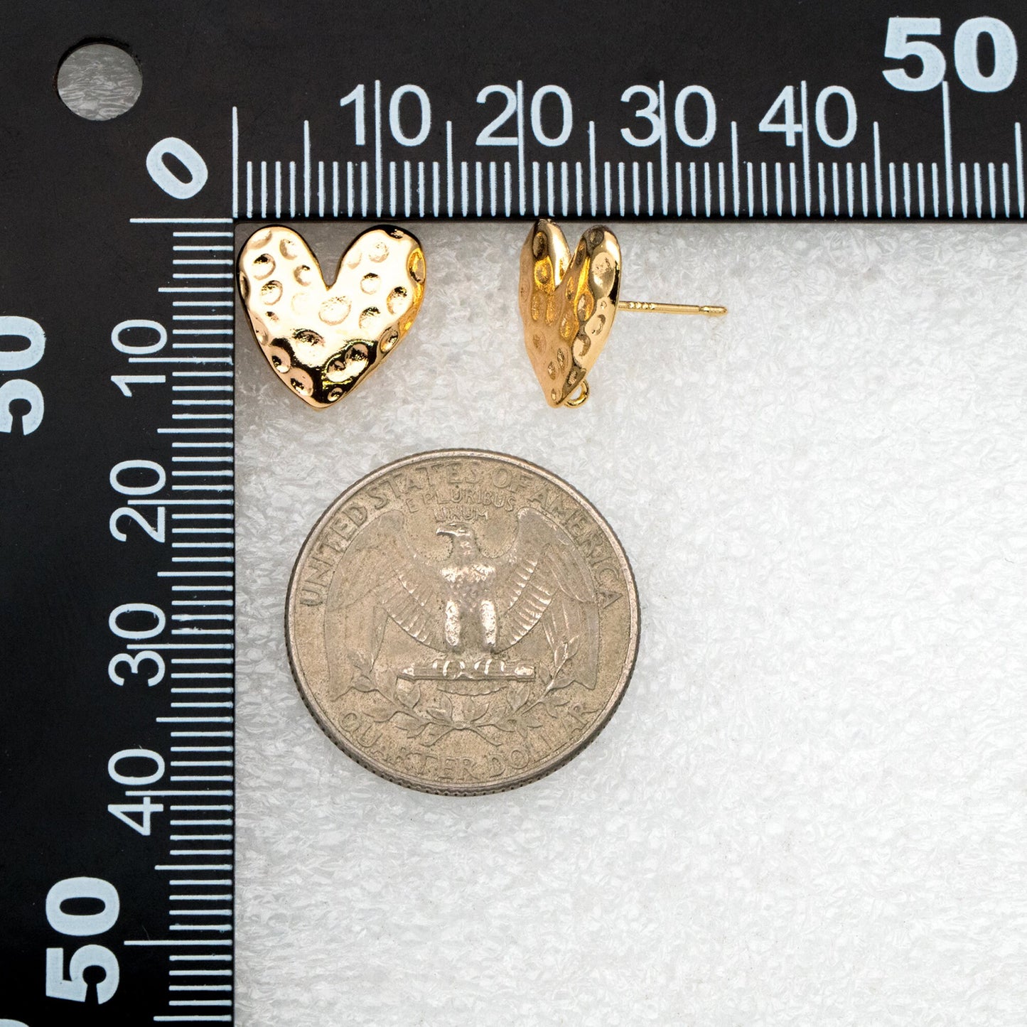 10pcs Gold/ Silver Hammered Heart Ear Post with Loop, Real Gold/ Rhodium plated Brass, Geometric Earring Studs (GB-3917)