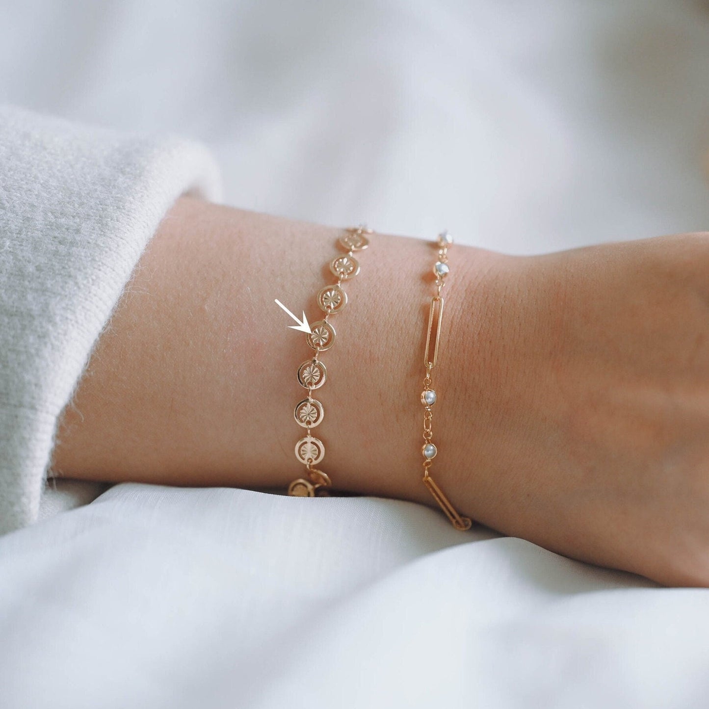 Gold Round Disc Chains 6mm, Finished Bracelet/ Anklet/ Necklace with Extender Chain, Ready to Wear (#LK-582)