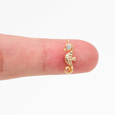 4pcs CZ Pave Seahorse Charm, Hippocampus Pendants for Necklace/ Earrings, DIY Supplies Wholesale (GB-3781-E)