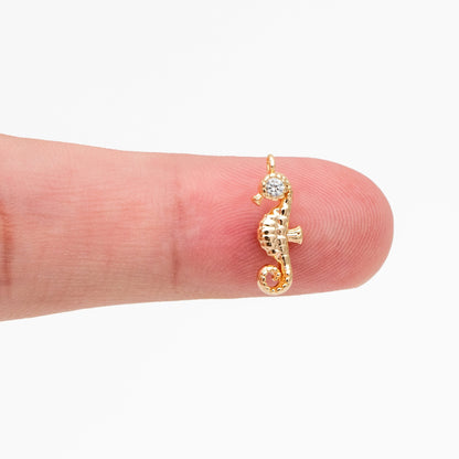 4pcs CZ Pave Seahorse Charm, Hippocampus Pendants for Necklace/ Earrings, DIY Supplies Wholesale (GB-3781-E)