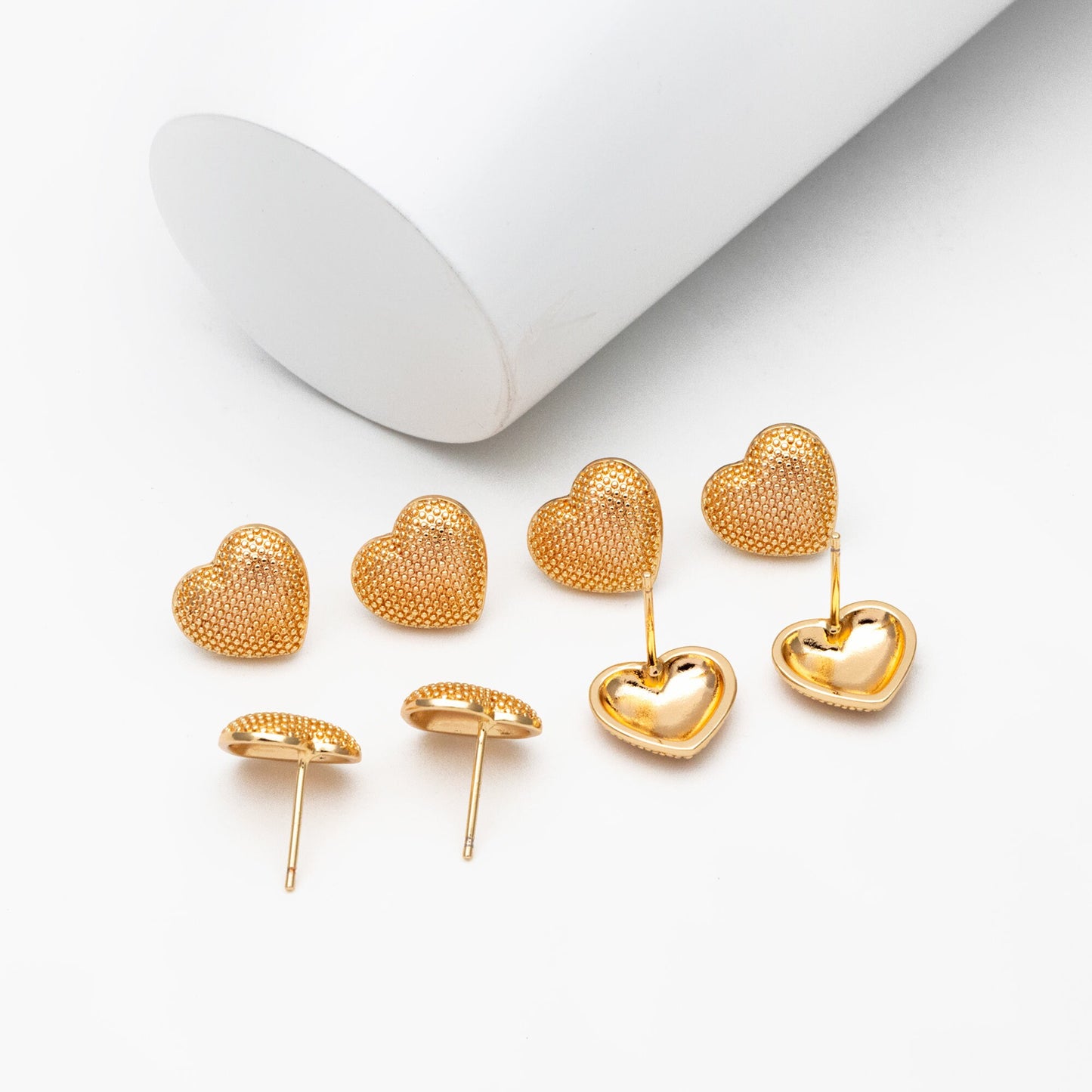 10pcs Gold Heart Ear Post, Real Gold plated Brass, Geometric Earring Studs (GB-3903)