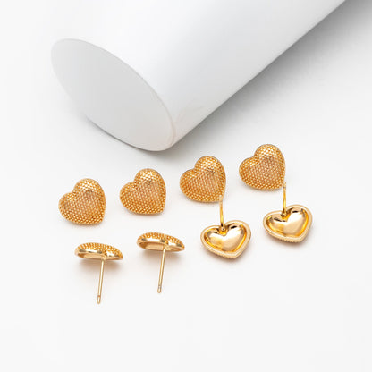 10pcs Gold Heart Ear Post, Real Gold plated Brass, Geometric Earring Studs (GB-3903)