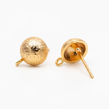 10pcs Gold Stardust Round Earring With Loop, 18K Gold plated Brass, Geometric Stud Earring Components (GB-3911)