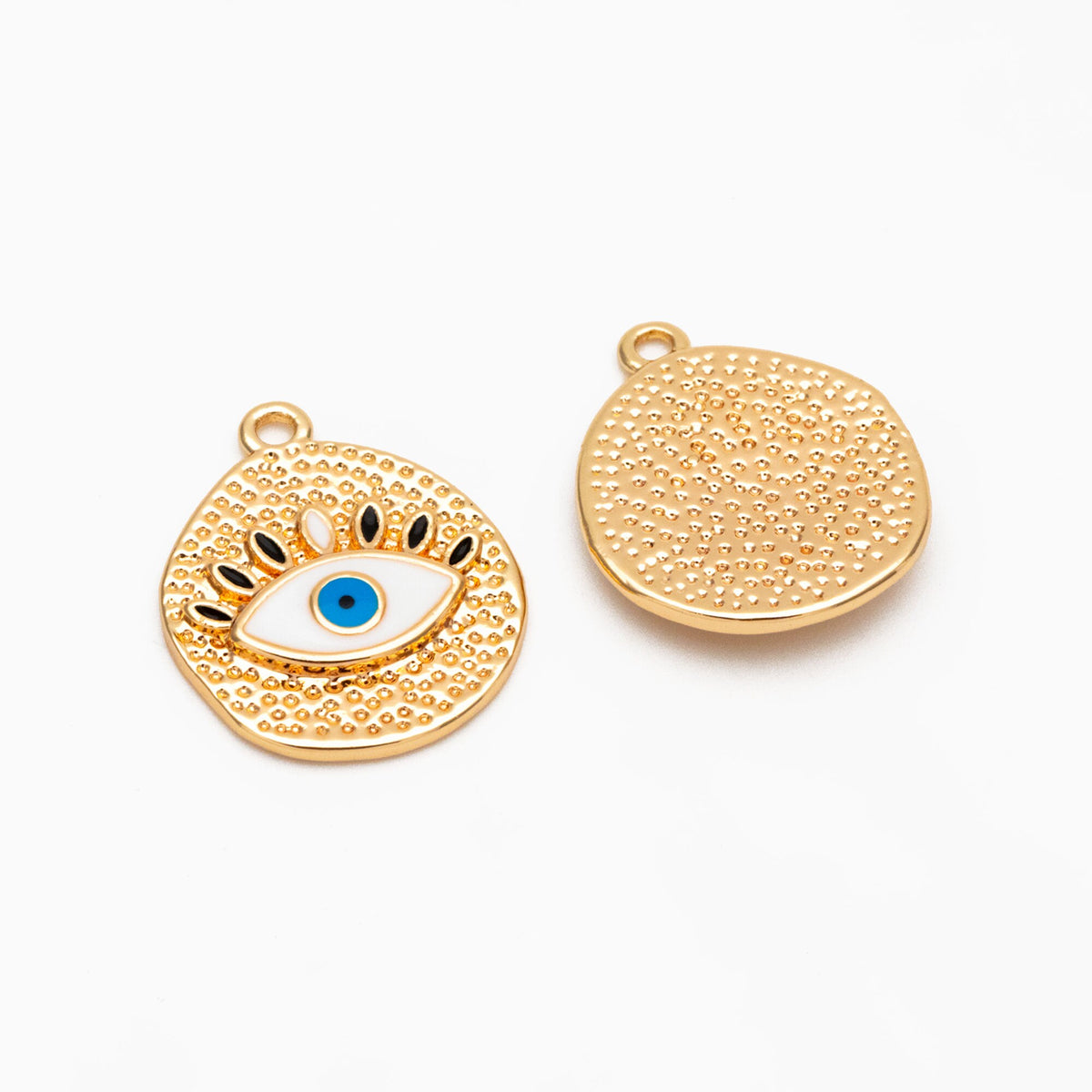 4pcs Gold Enamel Evil Eyes Charm, 18K Gold plated Brass, Round Evil Eyes Charm Pendants (GB-4085-J)