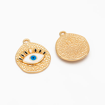 4pcs Gold Enamel Evil Eyes Charm, 18K Gold plated Brass, Round Evil Eyes Charm Pendants (GB-4085-J)