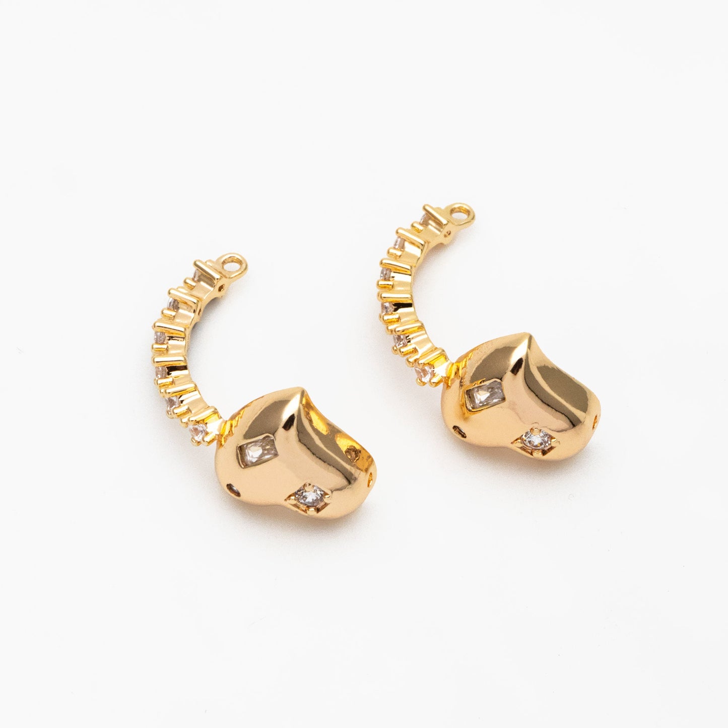 4pcs CZ pave Gold Heart Ring Connector, Half Circle Connector (GB-3906)