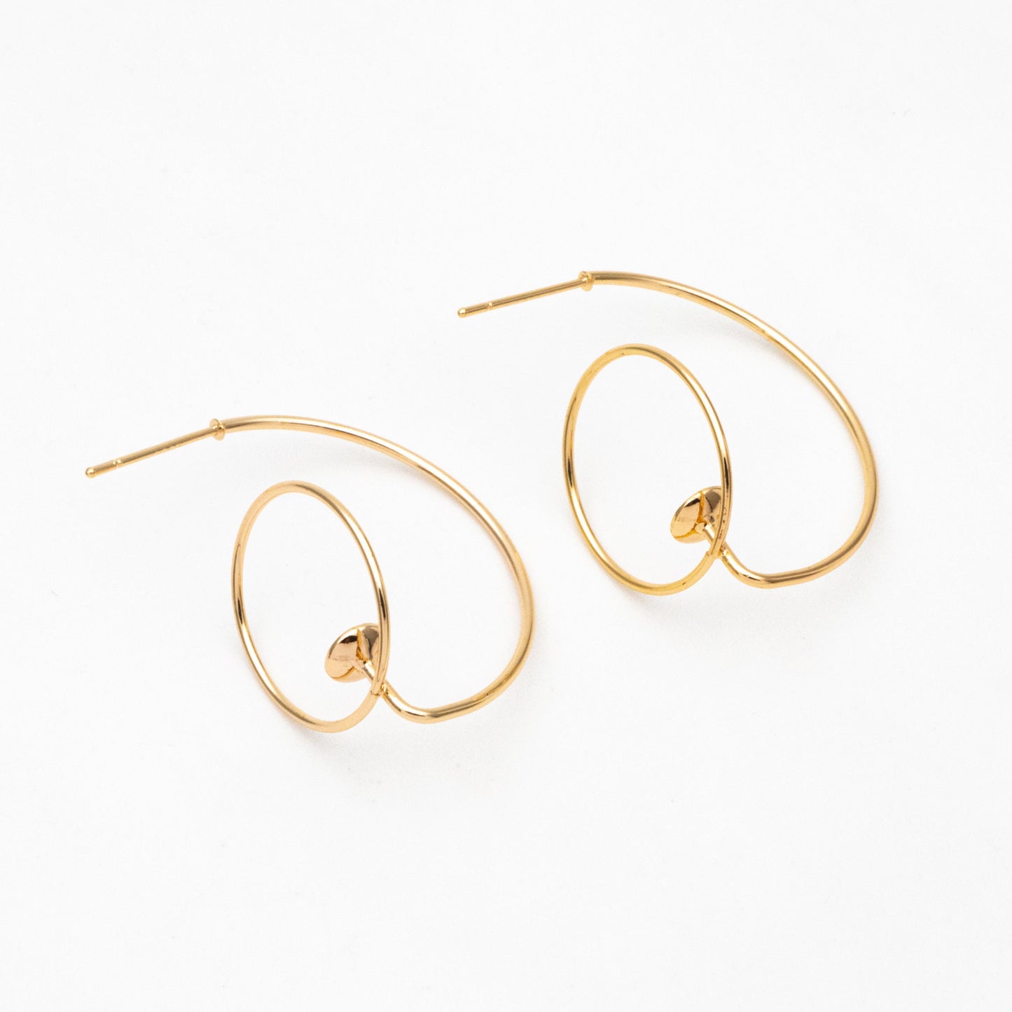 4pcs Gold C Shap Earring with Hoop, Real Gold plated Brass, Circle Stud Earring with 5mm Cup (GB-3919)