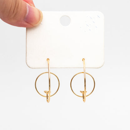4pcs Gold C Shap Earring with Hoop, Real Gold plated Brass, Circle Stud Earring with 5mm Cup (GB-3919)