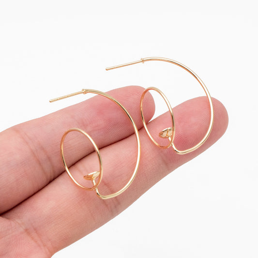 4pcs Gold C Shap Earring with Hoop, Real Gold plated Brass, Circle Stud Earring with 5mm Cup (GB-3919)