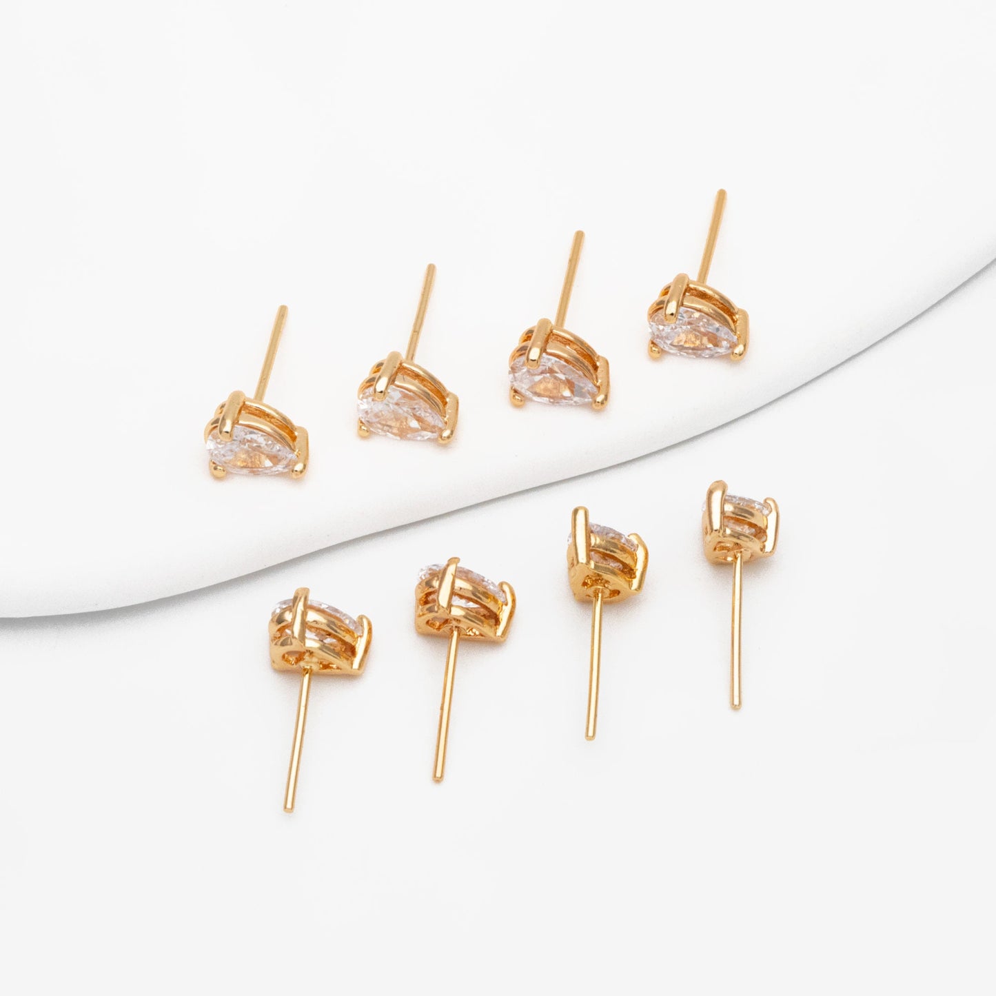10pcs CZ Pave Teardrop Ear Posts, 18K Gold/ Rhodium Plated Brass, Water Drop Stud Earrings (GB-2618-B)