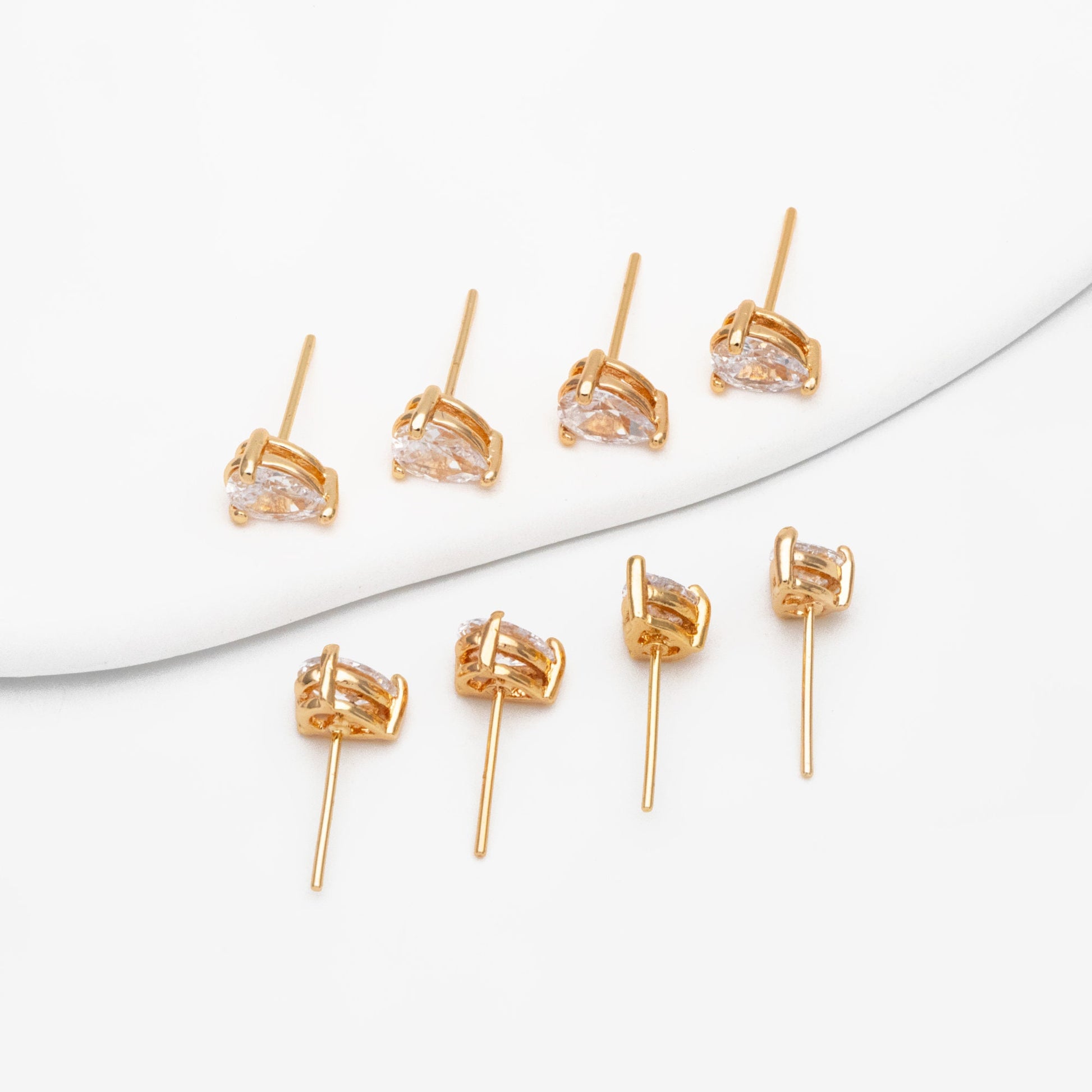10pcs CZ Pave Teardrop Ear Posts, 18K Gold/ Rhodium Plated Brass, Water Drop Stud Earrings (GB-2618-B)