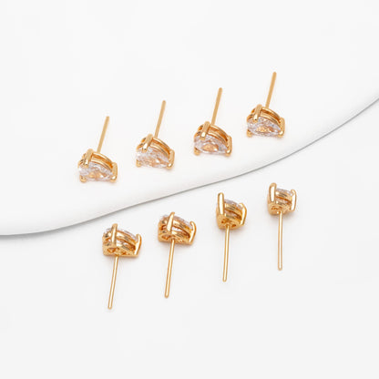 10pcs CZ Pave Teardrop Ear Posts, 18K Gold/ Rhodium Plated Brass, Water Drop Stud Earrings (GB-2618-B)