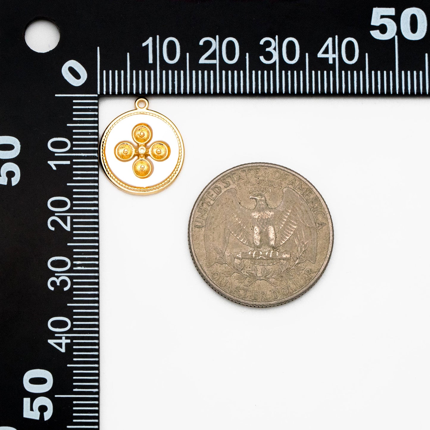 4pcs Shell Pave Gold Disc Charms 15mm, 18K Gold plated Brass, Pearl Peg Mounts, Half Drilled Pearl Settings (GB-3926)