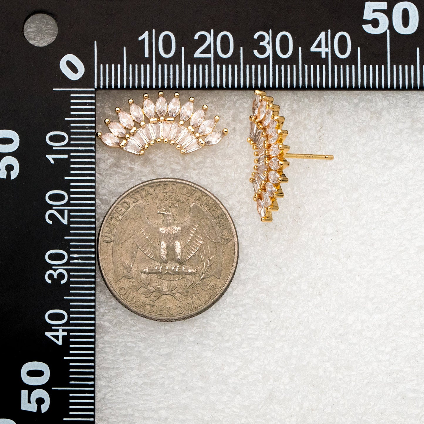 4pcs CZ Pave Fan Shaped Earrings, Real Gold Plated Fan Stud Earrings (#GB-3929)