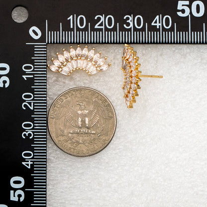 4pcs CZ Pave Fan Shaped Earrings, Real Gold Plated Fan Stud Earrings (#GB-3929)