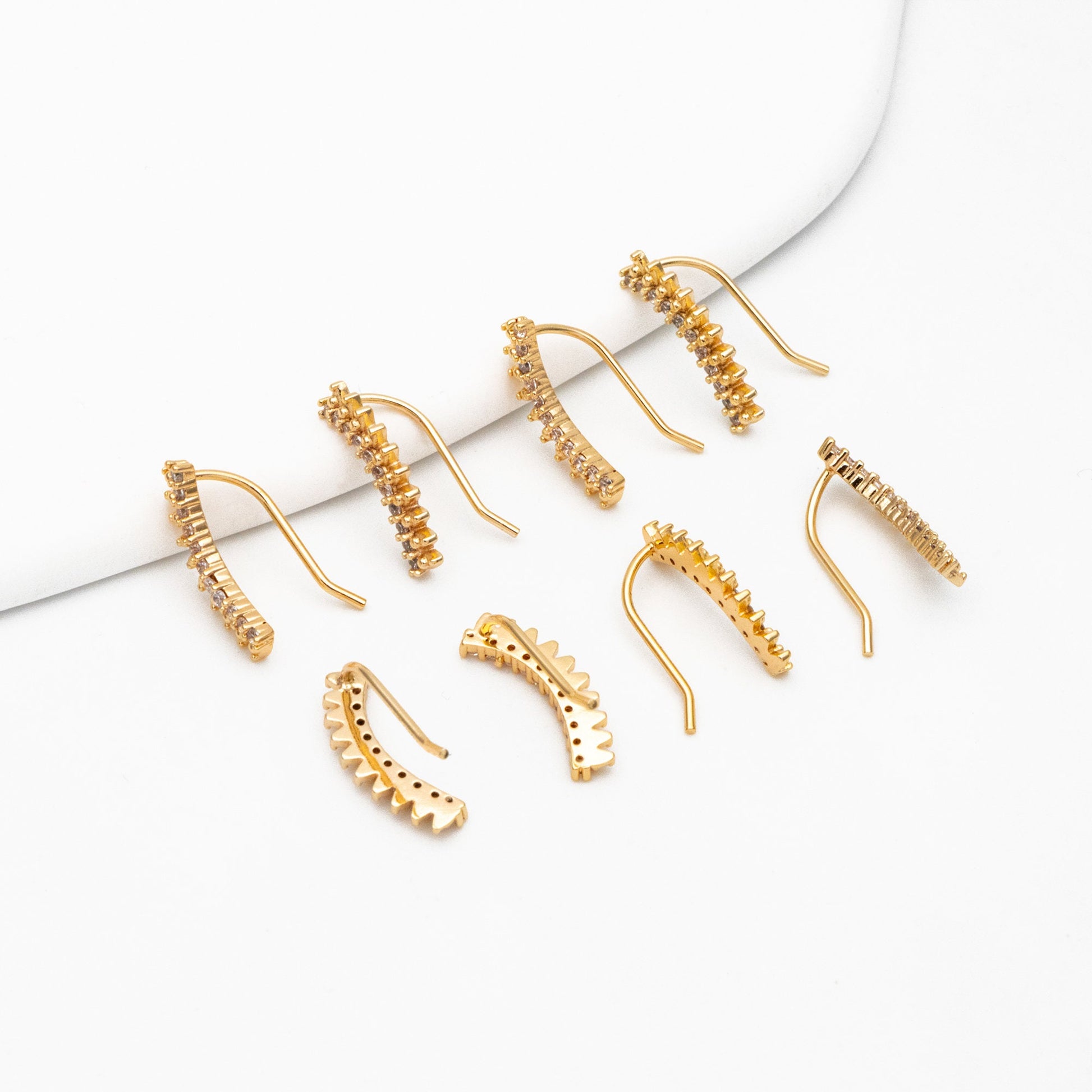 4pcs CZ Pave Gold Spike Ear Crawler Earrings 15x6mm, 18K Gold Plated Brass Ear Climber, Sparkly Earring (GB-3960)