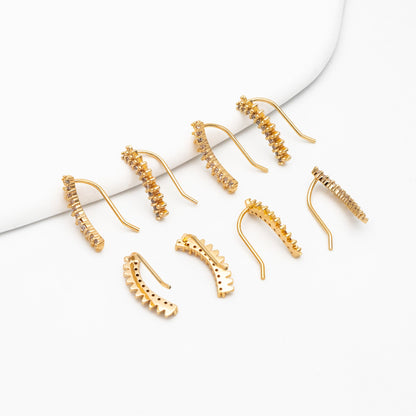 4pcs CZ Pave Gold Spike Ear Crawler Earrings 15x6mm, 18K Gold Plated Brass Ear Climber, Sparkly Earring (GB-3960)