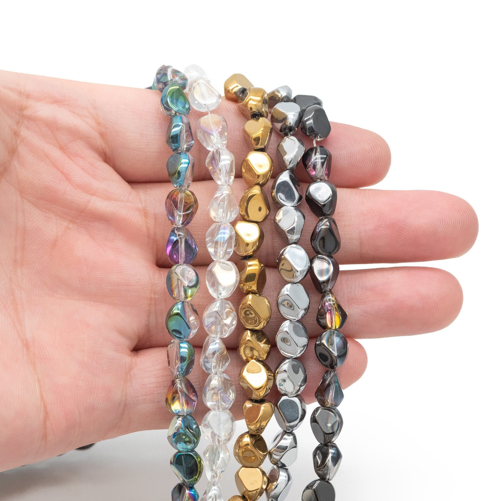 85pcs Faceted Glass Unique Beads, Stone Shaped Crystal beads 7mm, Multi Color (TS-129)