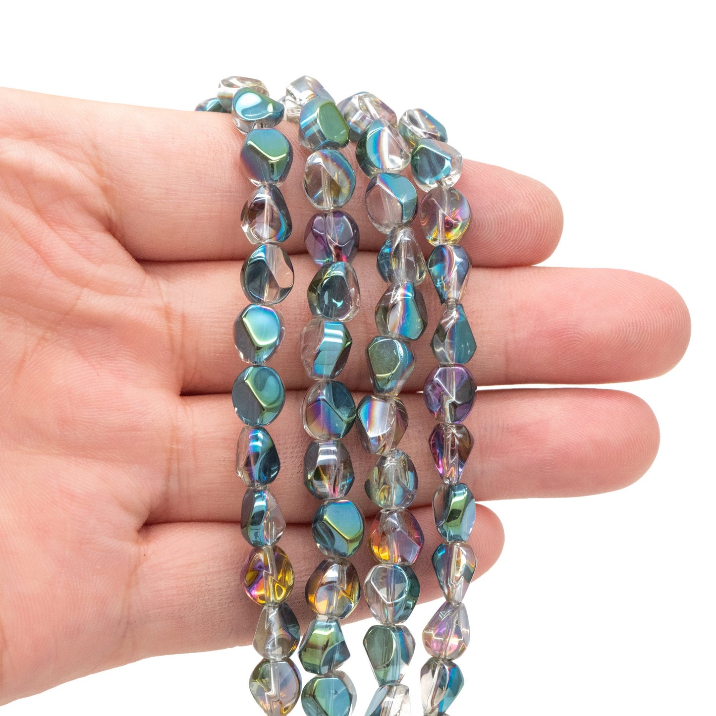 85pcs Faceted Glass Unique Beads, Stone Shaped Crystal beads 7mm, Multi Color (TS-129)