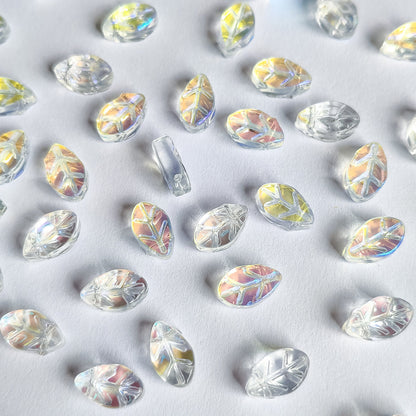 20pcs Crystal Leaf Beads 11x7mm, Sparkly Transparent Clear AB (TS-131)