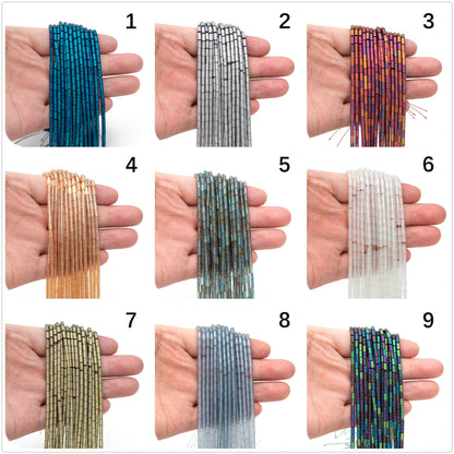 70pcs Frosted Tube Glass beads 5x3mm, Stick Crystal Beads, Multi Colors to Choose (TS-136)