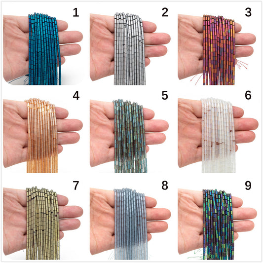 70pcs Frosted Tube Glass beads 5x3mm, Stick Crystal Beads, Multi Colors to Choose (TS-136)