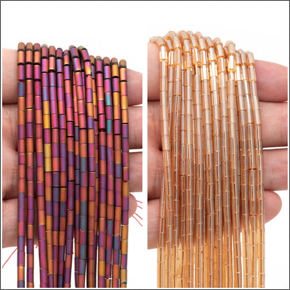 70pcs Frosted Tube Glass beads 5x3mm, Stick Crystal Beads, Multi Colors to Choose (TS-136)