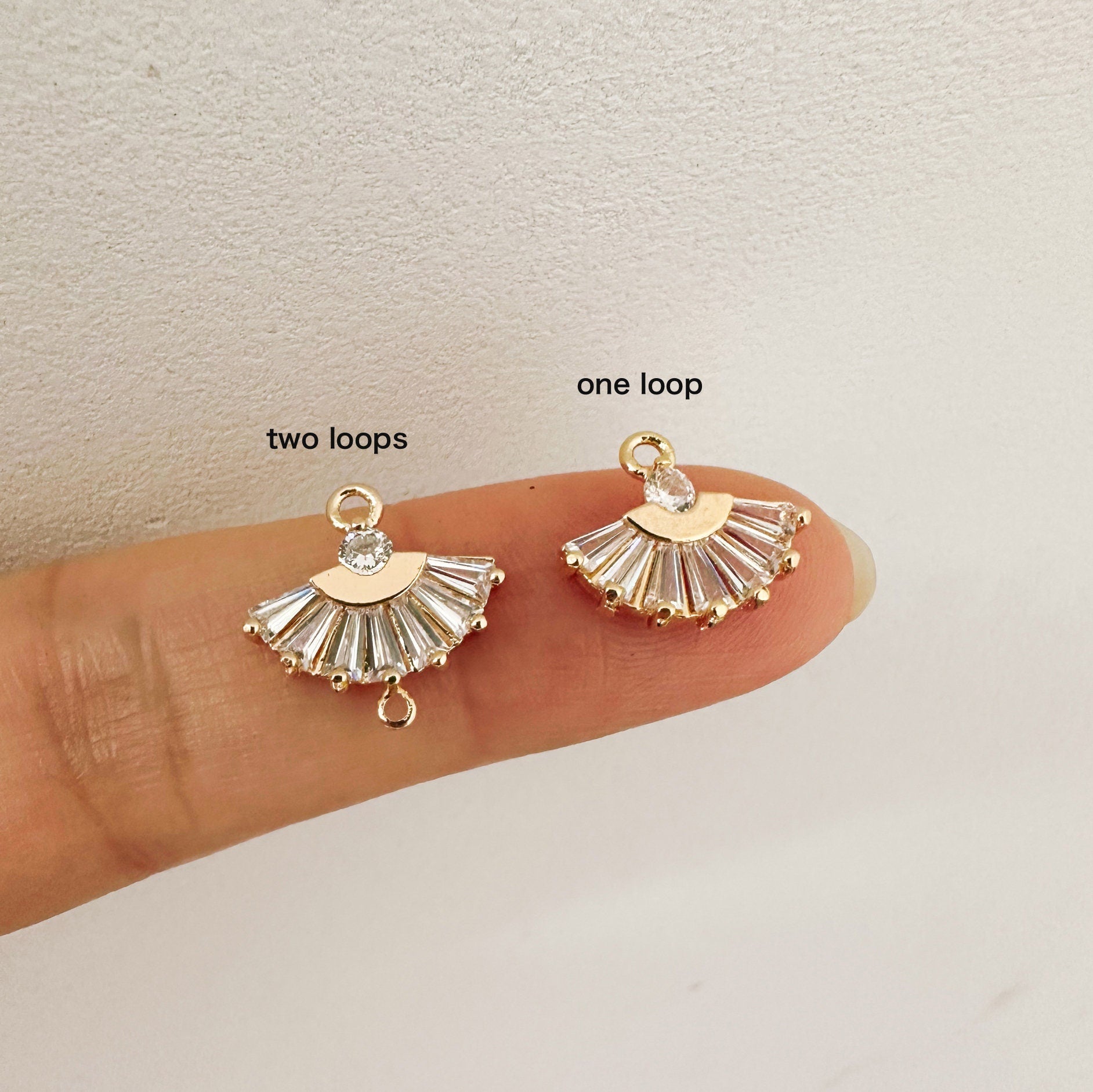 10pcs CZ Pave Gold/ Silver Fan Shaped Charm Connectors 14mm, 18K Gold plated on Brass (GB-539)