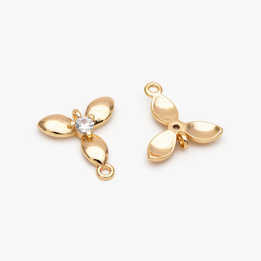 10pcs CZ Pave Gold Flower Charm Connectors 10x12mm, 18K Gold plated Brass, Floral Pendants with Loops (GB-3780-G)