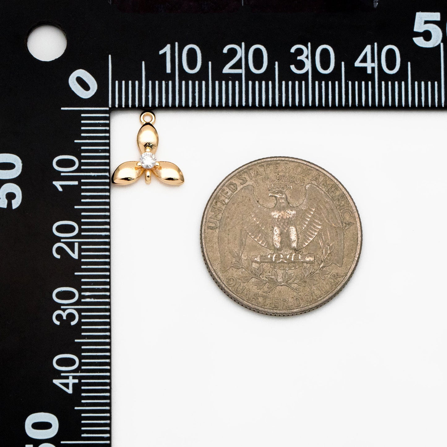 10pcs CZ Pave Gold Flower Charm Connectors 10x12mm, 18K Gold plated Brass, Floral Pendants with Loops (GB-3780-G)