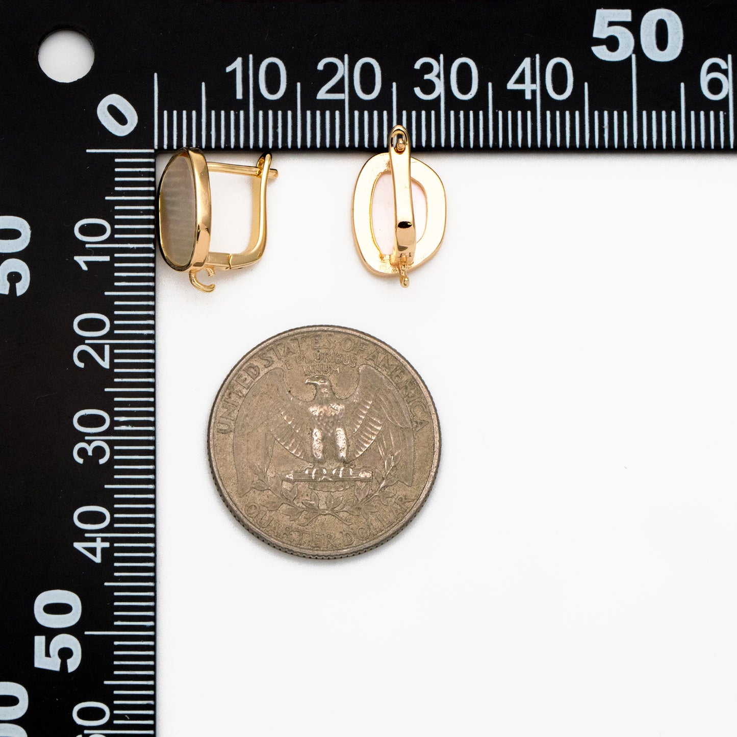 4pcs Shell Pave Gold Click-in Style Stud Earring, Pearl Leverback Earring with Loop, Shell Earring Finding Wholesale (GB-3904-D)