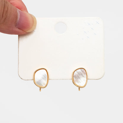 4pcs Shell Pave Gold Click-in Style Stud Earring, Pearl Leverback Earring with Loop, Shell Earring Finding Wholesale (GB-3904-D)