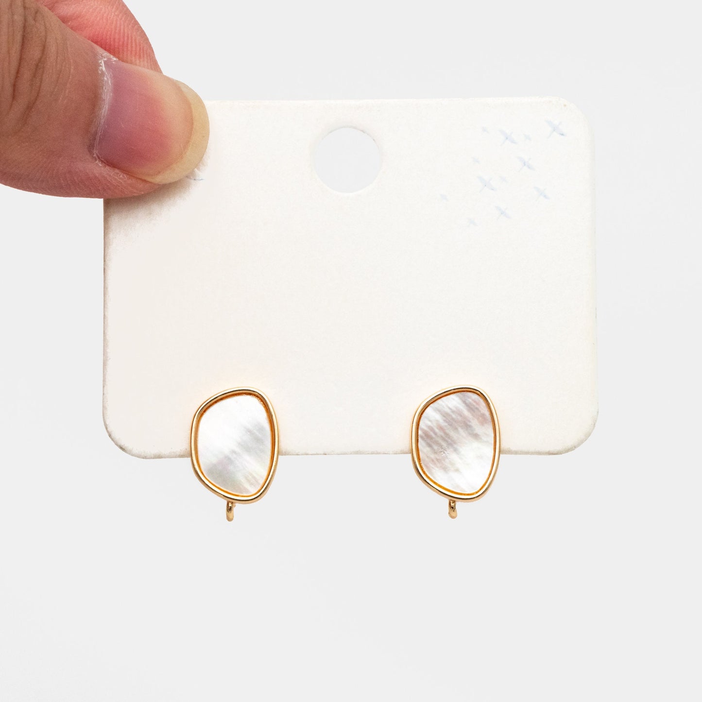 4pcs Shell Pave Gold Click-in Style Stud Earring, Pearl Leverback Earring with Loop, Shell Earring Finding Wholesale (GB-3904-D)
