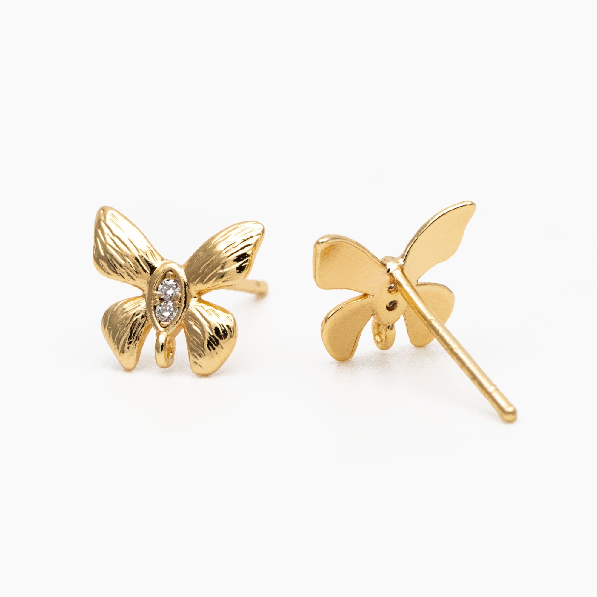 10pcs Gold Butterfly Earring with Loop, Gold plated Brass, Dianty Butterfly Stud Earring, Jewelry Supplies (GB-3909)