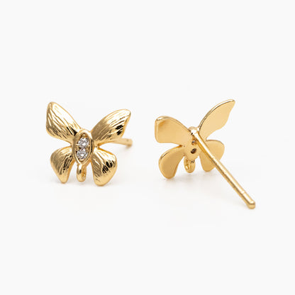 10pcs Gold Butterfly Earring with Loop, Gold plated Brass, Dianty Butterfly Stud Earring, Jewelry Supplies (GB-3909)