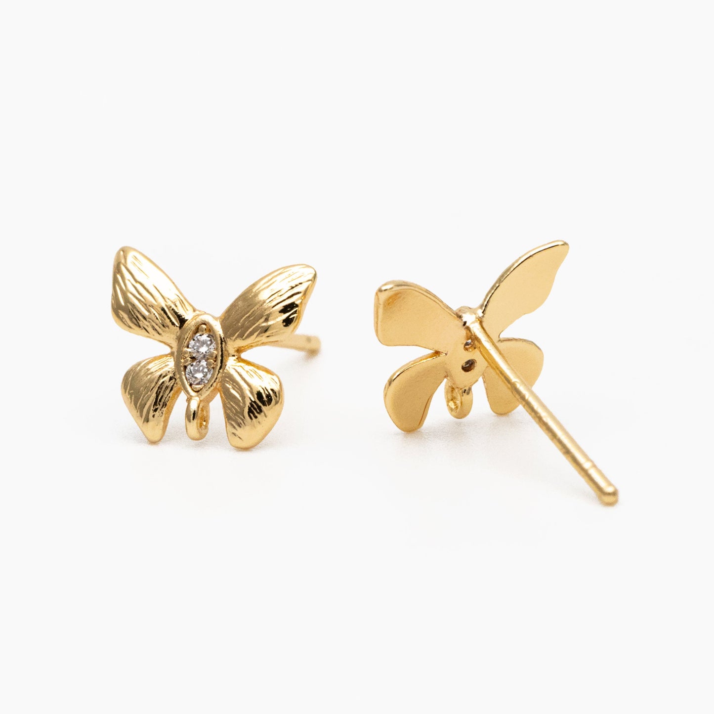 10pcs Gold Butterfly Earring with Loop, Gold plated Brass, Dianty Butterfly Stud Earring, Jewelry Supplies (GB-3909)