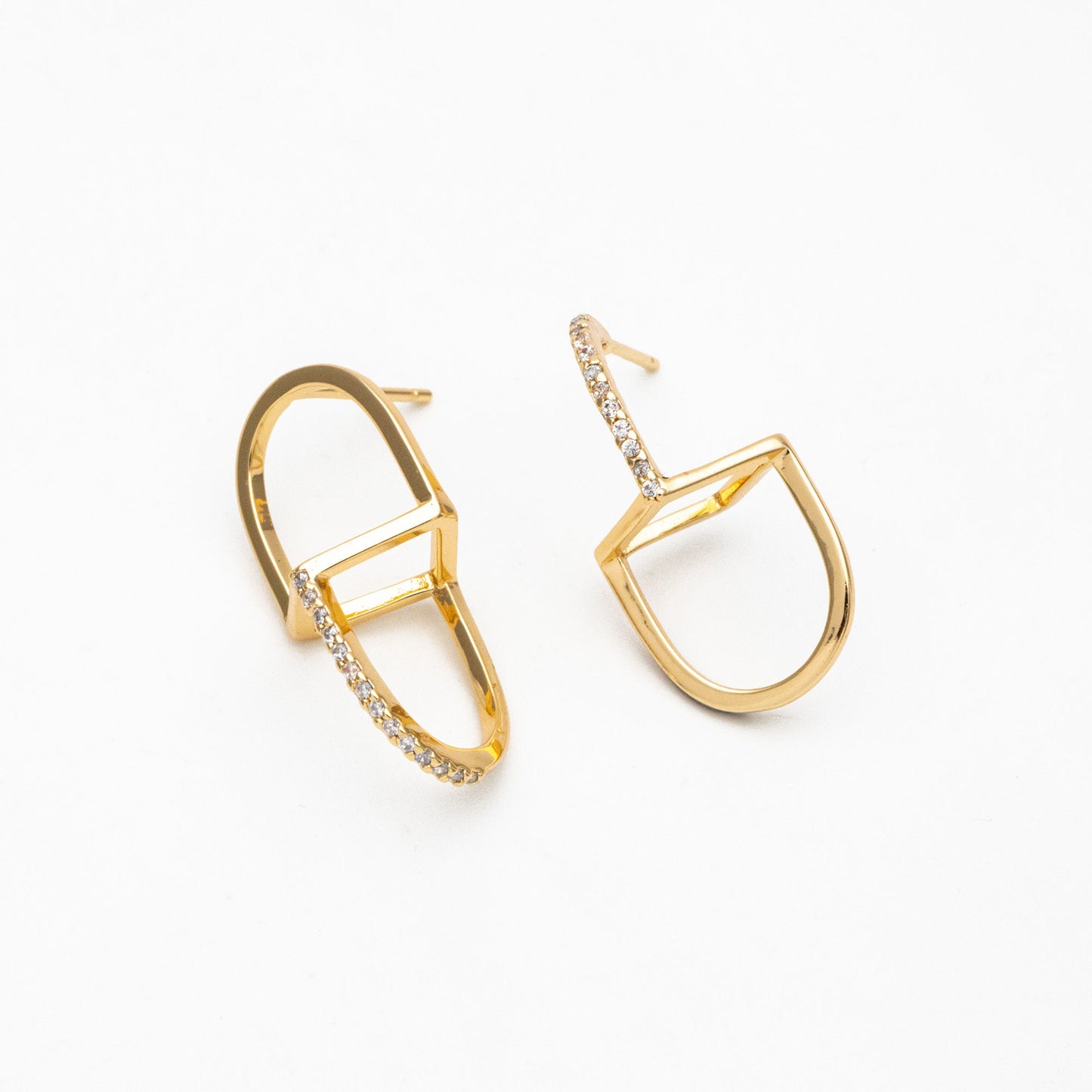 4pcs CZ Pave Gold Asymmetry Earrings, 18K Gold plated Brass Geometric Stud Earrings (GB-3912)